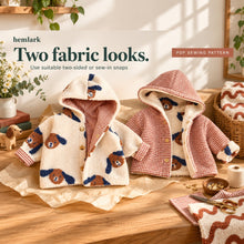 Exterior and reversed gingham views of the same lined hooded jacket. Reversible styling needs suitable two-sided or sew-in snaps.