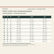 Exact body measurements in centimeters and inches, EU30-54 / US00-22 / UK2-26, with missing-body-row note.